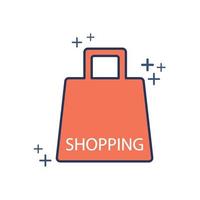 Shopping Bag Icon Vector Illustration Glyph Style Design mit Farbe und Pluszeichen. isoliert auf weißem Hintergrund.