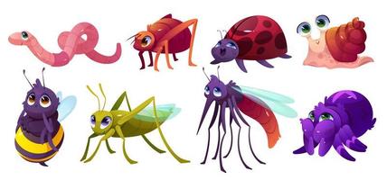 söt insekt tecken, myra, bi, Spindel, nyckelpiga vektor