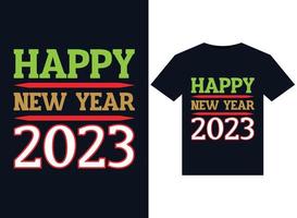 Frohes neues Jahr 2023 Illustrationen für druckfertiges T-Shirt-Design vektor