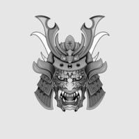 svart tatueringar samuraj mask på i jäkel japansk traditionell krigare hjälm illustration. militär och historia begrepp för symboler och emblem mallar lämplig för tatueringar vektor