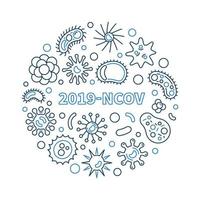 2019-ncov vektor begrepp blå runda illustration i tunn linje stil