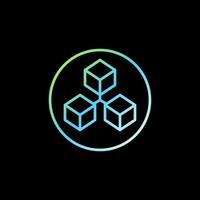 blockchain teknologi - tre ansluten block i cirkel linjär vektor färgad ikon