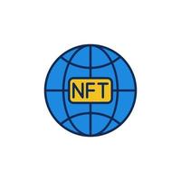Weltkugel mit farbigem Symbol für das Vektorkonzept der NFT-Technologie vektor