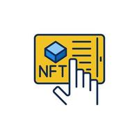 tablet mit nft und handfarbenem symbol - token online-kaufzeichen vektor