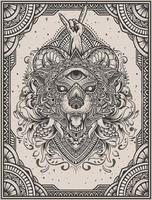 Illustration Wolfskopf-Mandala-Stil mit Gravurschmuck vektor