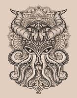 Illustration Vintage Oktopus mit Mandala-Schmuck vektor