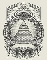 illustration illuminati pyramid med gravyr stil vektor