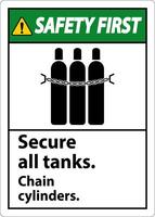 Safety-First-Schild Alle Tanks, Kettenzylinder sichern vektor