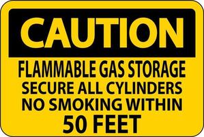 Warnschild Lagerung von brennbaren Gasen, alle Flaschen sichern, Rauchen im Umkreis von 50 Fuß verboten vektor