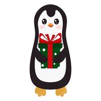 vektor illustration med pingvin innehav en gåva. isolerat objekt på vit bakgrund. illustration för affisch, vykort, design, t-shirt skriva ut.