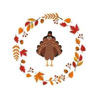 grußkarte mit türkei und herbstlaub. Frohes Thanksgiving. Vektor-Illustration. vektor