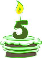 födelsedag kaka med siffra fem, illustration, vektor på vit bakgrund.