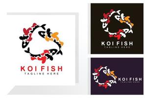 koi fisk logotyp design, kinesisk tur- och triumf dekorativ fisk vektor, företag varumärke guld fisk ikon vektor