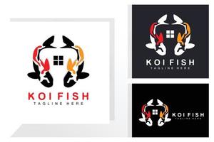 koi fisk logotyp design, kinesisk tur- och triumf dekorativ fisk vektor, företag varumärke guld fisk ikon vektor