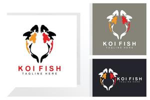 koi fisk logotyp design, kinesisk tur- och triumf dekorativ fisk vektor, företag varumärke guld fisk ikon vektor