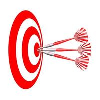Drei rote Pfeile treffen auf die Mitte der Dartscheibe. Dartscheibe Bullseye. Vektor-Illustration vektor