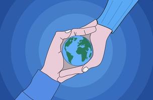 Der Weltumwelttag ist ein einfaches Vektor-Webbanner, ein Poster mit einem Bild der Erde in Ihren Händen. minimalistisches Banner vektor