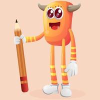 süßes orange Monster mit Bleistift vektor