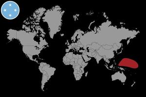 nålkarta med mikronesiens flagga på världskartan. vektor illustration.