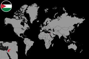 nåla karta med jordan flagga på världskartan. vektor illustration.