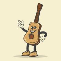 Retro-Gitarren-Cartoon-Charakter-Vektor-Illustration vektor