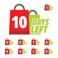 Countdown-Timer mit der Anzahl der verbleibenden Tage im Einkaufstaschen-Stil vektor