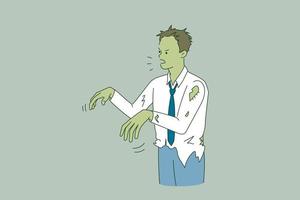 stressmüdigkeit und gefühl zombie-konzept. junger grüner müder Geschäftsmann, der sich gestresst und Workaholic-Vektorillustration fühlt vektor