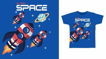 Raketen-Weltraum-Cartoon-T-Shirt-Kunstdesign vektor