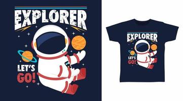 Astronautenforscher-Cartoon-T-Shirt-Kunstdesign vektor