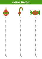 Schnittübungen für Kinder mit süßen Weihnachtselementen. vektor