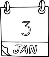 Kalenderhand im Doodle-Stil gezeichnet. 3. Januar Trinkhalm Tag, Datum. Symbol, Aufkleberelement für Design. Planung, Betriebsurlaub vektor