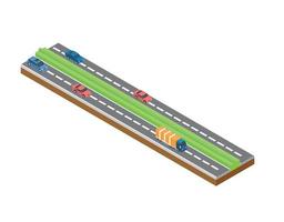 Isometrisches Vektor-Straßenzahlungs-Schecksymbol mit Mautschranken auf der Autobahn, vorbeifahrenden Autos und Lastwagen. geeignet für Diagramme, Infografiken und andere grafische Elemente vektor