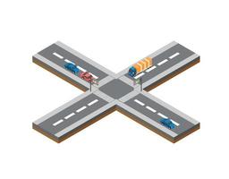 Isometrisches Vektor-Straßenzahlungs-Schecksymbol mit Mautschranken auf der Autobahn, vorbeifahrenden Autos und Lastwagen. geeignet für Diagramme, Infografiken und andere grafische Elemente vektor