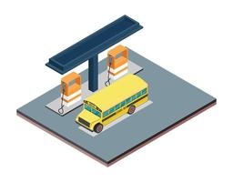 isometrischer gastankstellenvektor flache illustration des ölservices für mit shopelementen und hintergrund vektor