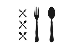 vintage löffel und gabel silhouette für besteck kulinarisches menü restaurant essen oder kochillustrationsvektor vektor