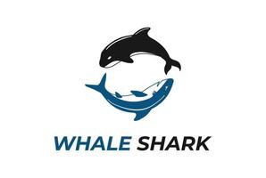 Kreisförmiger Orca-Wal im Ozean mit Blauhai-Kampf-Logo-Design vektor