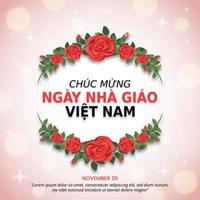 chuc mung ngay nha giao vietnam oder glücklicher vietnamesischer lehrertageshintergrund mit rosafarbener blumendekoration vektor