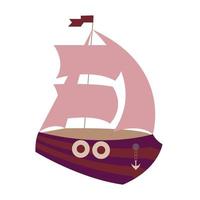 en fartyg med rosa segel. vektor illustration.