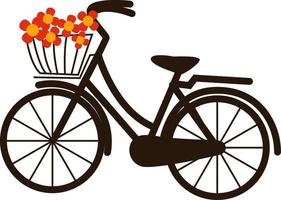 Fahrrad mit Blumen, Illustration, Vektor auf weißem Hintergrund.
