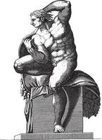 sittande naken, Adamo scultori, efter michelangelo, 1585, årgång illustration. vektor