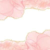 abstrakt pastell rosa vattenfärg alkohol bläck ram med guld glitter. pastell marmor teckning effekt. llustration design mall för bröllop inbjudan vektor