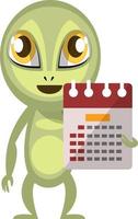 Alien mit Kalender, Illustration, Vektor auf weißem Hintergrund.