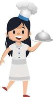 Mädchen kochen mit Kochmütze, Illustration, Vektor auf weißem Hintergrund.