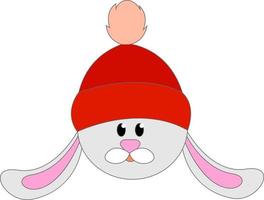 kanin med röd hatt, illustration, vektor på vit bakgrund.