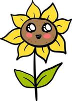 süße Sonnenblume, Illustration, Vektor auf weißem Hintergrund.