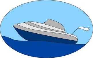 Boot auf einer großen Welle, Illustration, Vektor auf weißem Hintergrund.