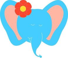 Elefant mit Blume, Illustration, Vektor auf weißem Hintergrund.