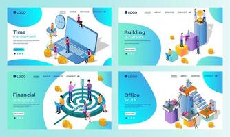 en uppsättning av landning sida mallar.tid förvaltning, finansiell analys, kontor arbets.mallar för använda sig av i mobil app utveckling.platt vektor illustration.
