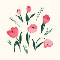 Reihe von floralen Gestaltungselementen. Tulpis, Gras, Zweige. Vektor-Illustration vektor