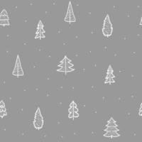 frohes neues jahr und weihnachtsfeier nahtloses muster mit weißer stilisierter tannen- und fichtensilhouette auf grauem hintergrund, skandinavischer ruhiger druck für tapeten, coverdesign, verpackung, weihnachtsdekor vektor